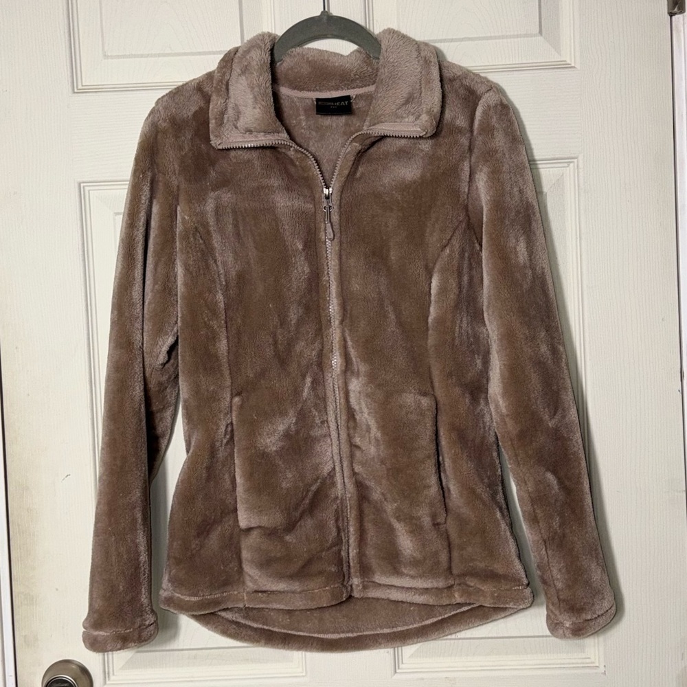 32 Degrees Heat Womens Blush Faux Fur Jacket XSmall Tan Zip Upโ Mock Neck P3
